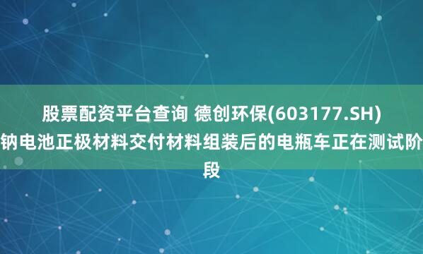 股票配资平台查询 德创环保(603177.SH)：钠电池正极材料交付材料组装后的电瓶车正在测试阶段